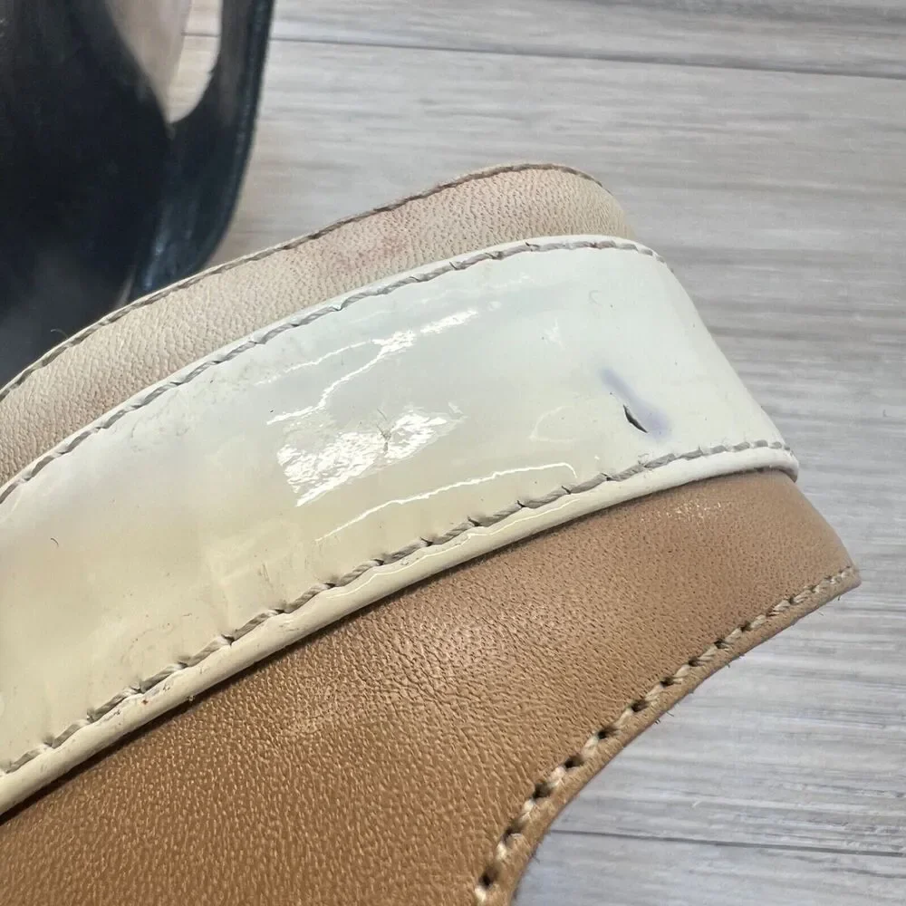 Aquatalia‎ Women’s Cream Slingback Leather Low Block Heel Sandals Size 7.5